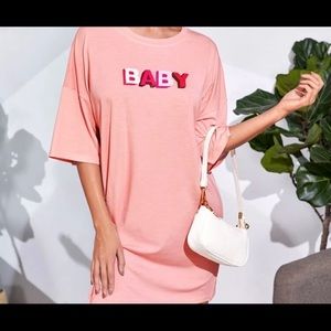 “BABY” pink oversized graphic tee